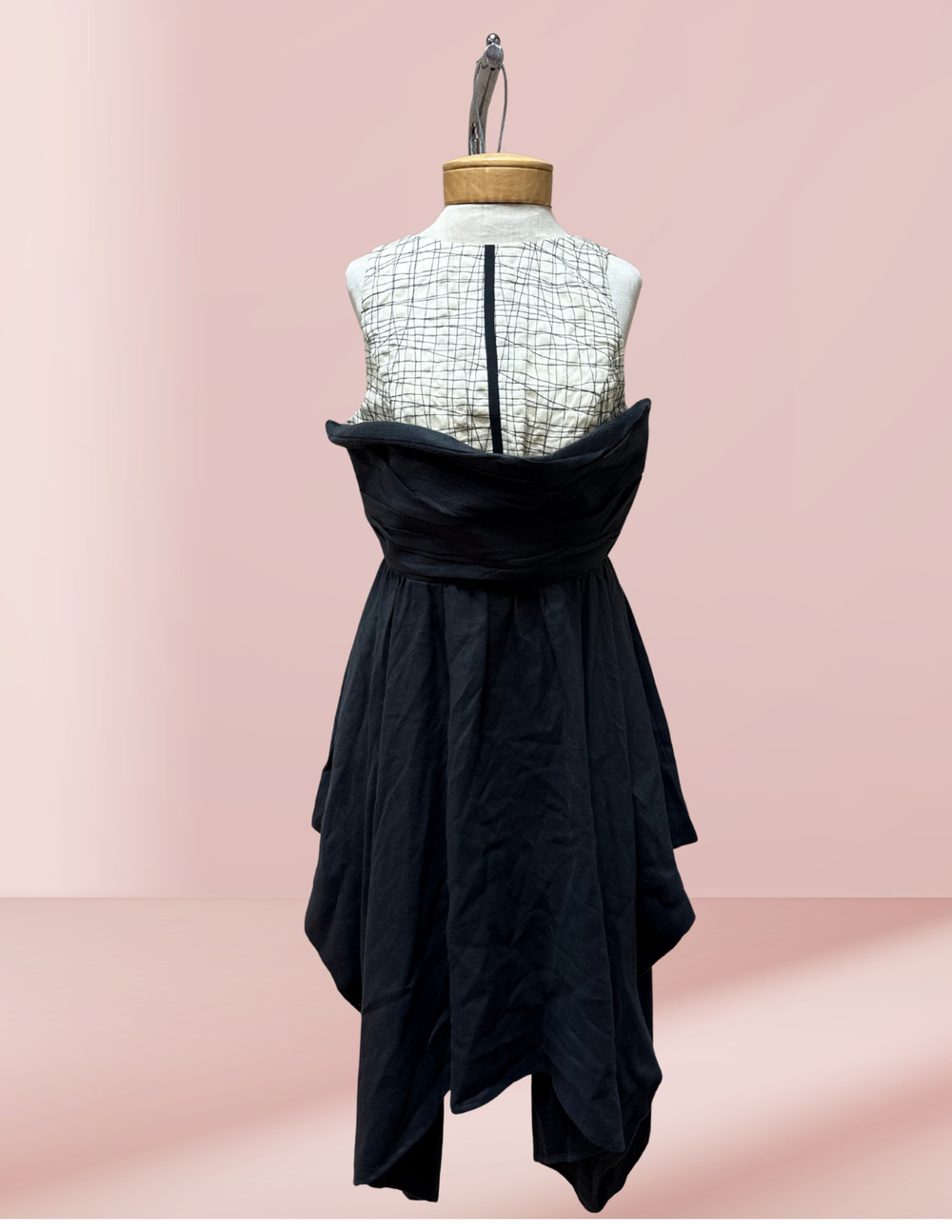 NWT Theodora Bak Hemp Bustier Dress Womens L Black Grid Print Made in Italy